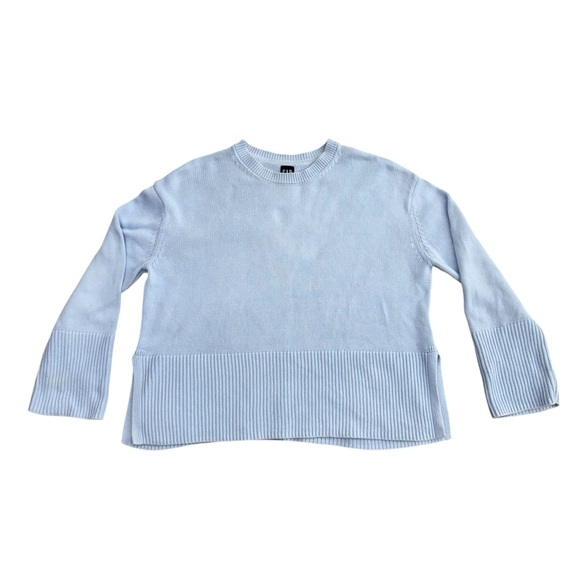 GAP Sweaters - Gap Sweater Crew Neck Wide Ribbed Hem Cuffs Women Sz Small Side Slit Light Blue